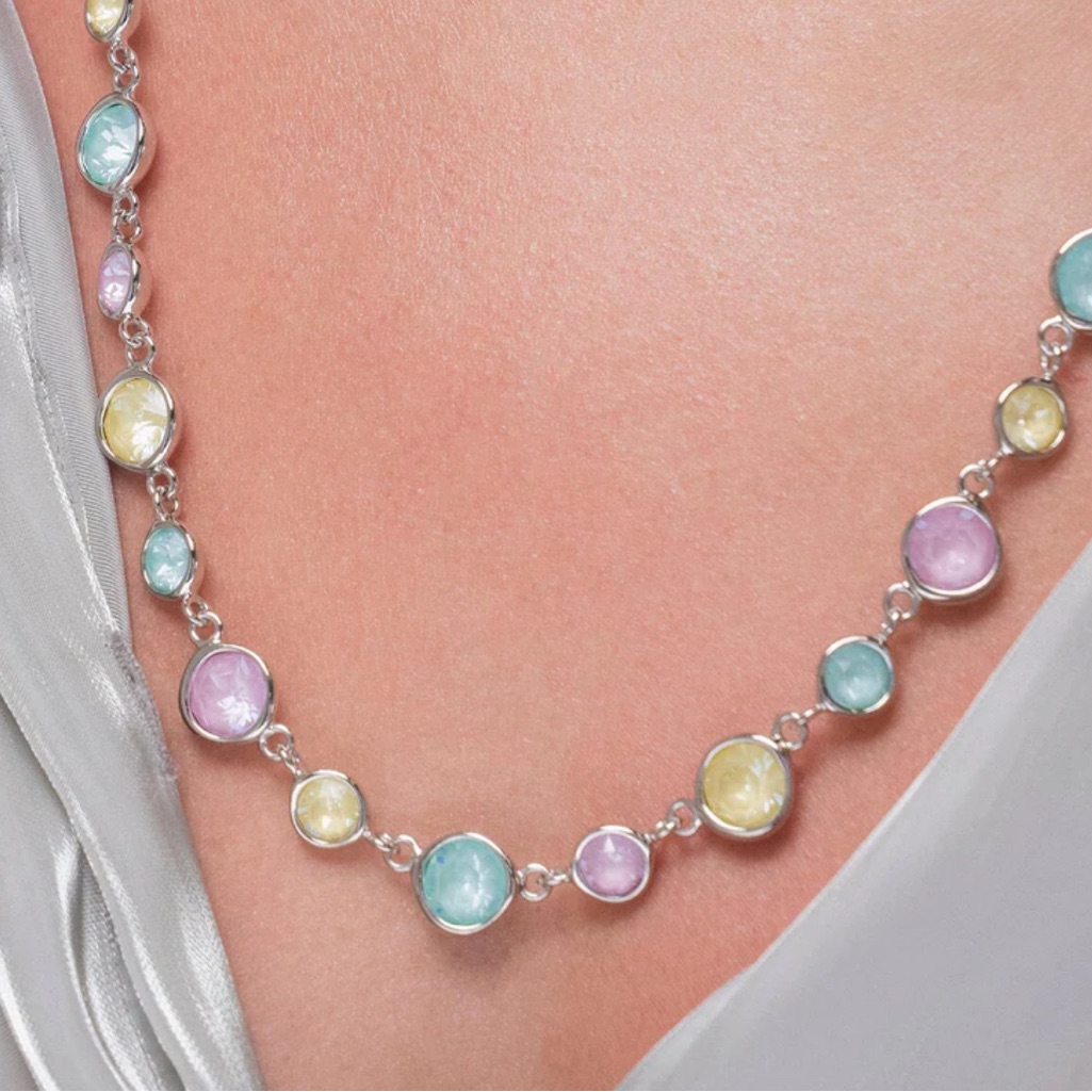 Pastel Combination Swarovski Crystal Necklace With Adjustable Slide Chain Bnib